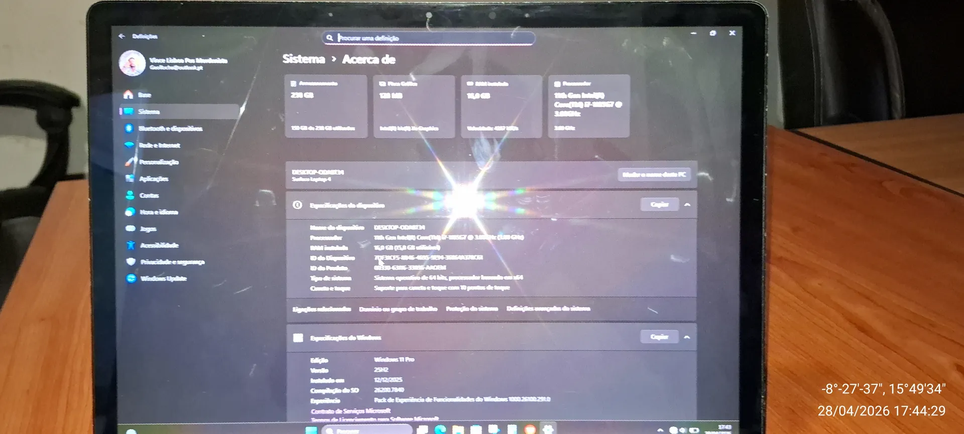  Especificações Técnicas do Computador  Notebook Microsoft Surface Lap 1