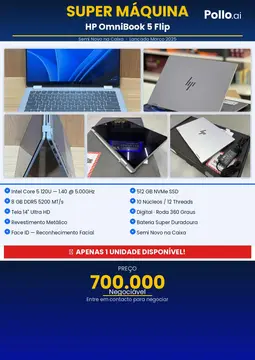 Super Máquina  HP OmniBook 5 Flip Intel Core 5 120U  Velocidade: 1.40 